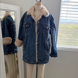 Denim Jacket with Faux Fur Trim